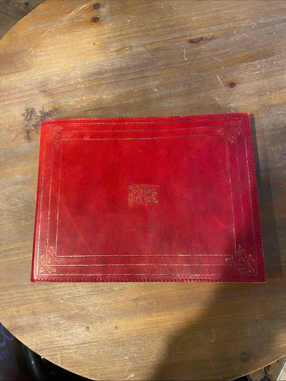 Red Leather Journal Cover with Gold Embossing anthropolgie vintage
